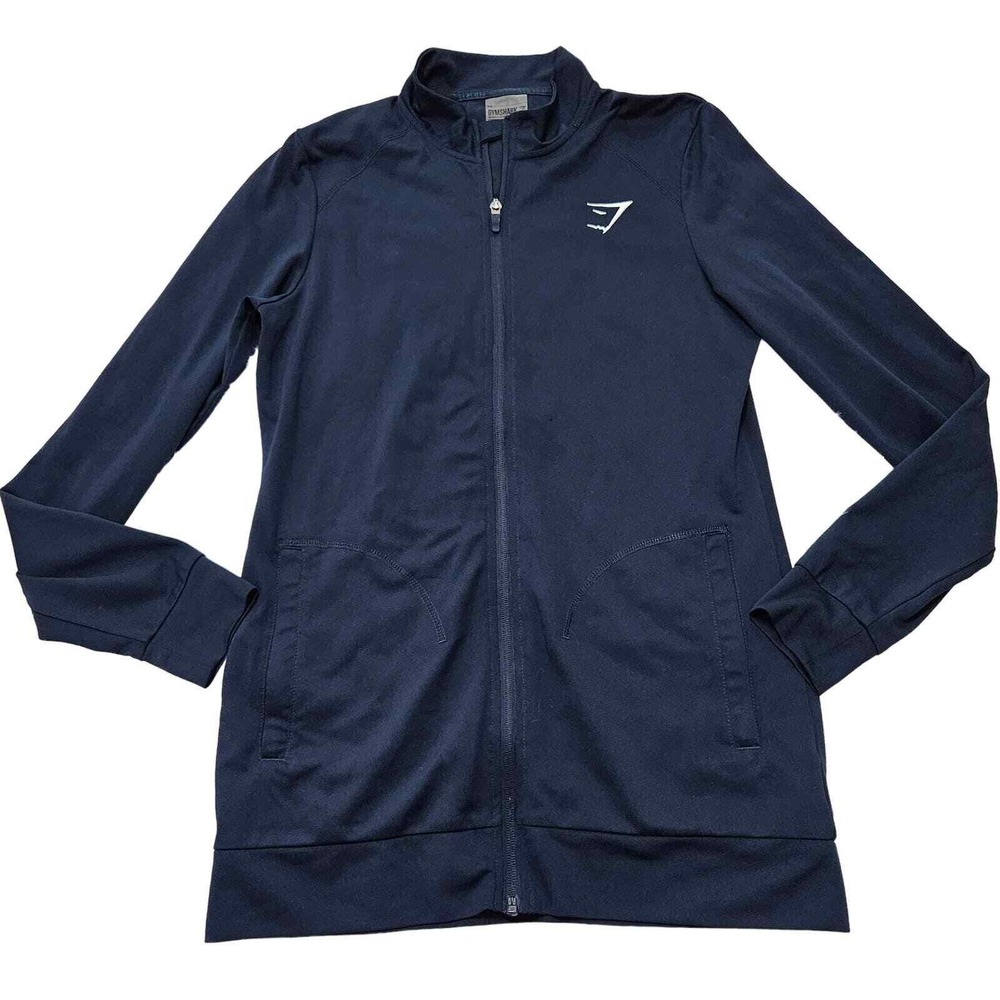 Gymshark Mens Navy Blue Full Zip Mock Neck Training Jacket Sz S Activewear
